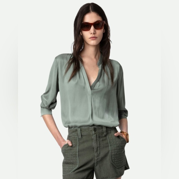 Zadig & Voltaire NWT. Tink Satin Blouse. Green. Sz M - Picture 2 of 13